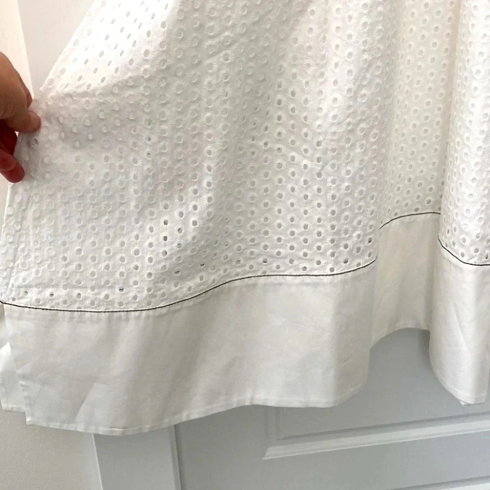 Proenza Schouler Dress 0 White Eyelet Smocked Drop Waist Broderie Anglaise - Picture 9 of 14
